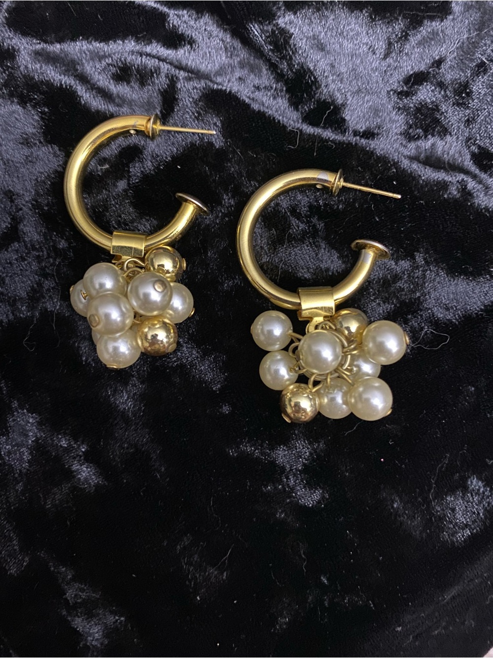 Gold Pearl Cluster Hoop Earrings - Women Jewelry